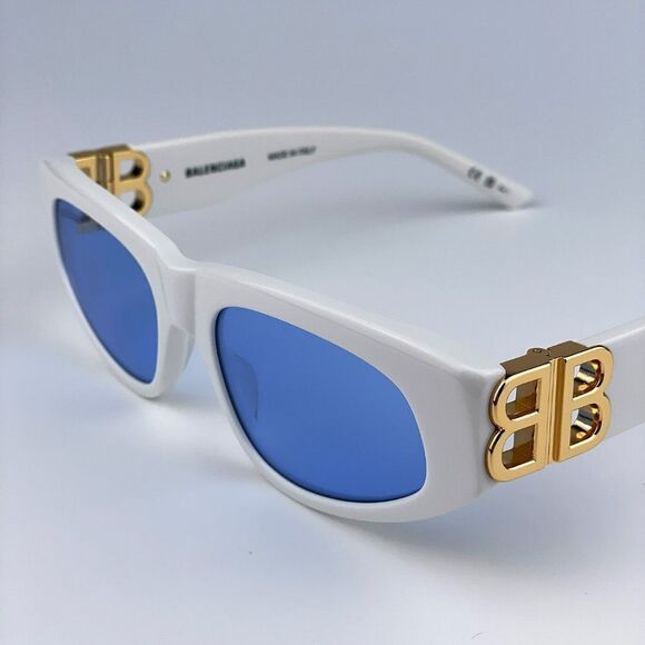 NEW Balenciaga BB0095S 004 White Gold Logo Light Blue Cat Eye Unisex Sun… - Picture 1 of 14